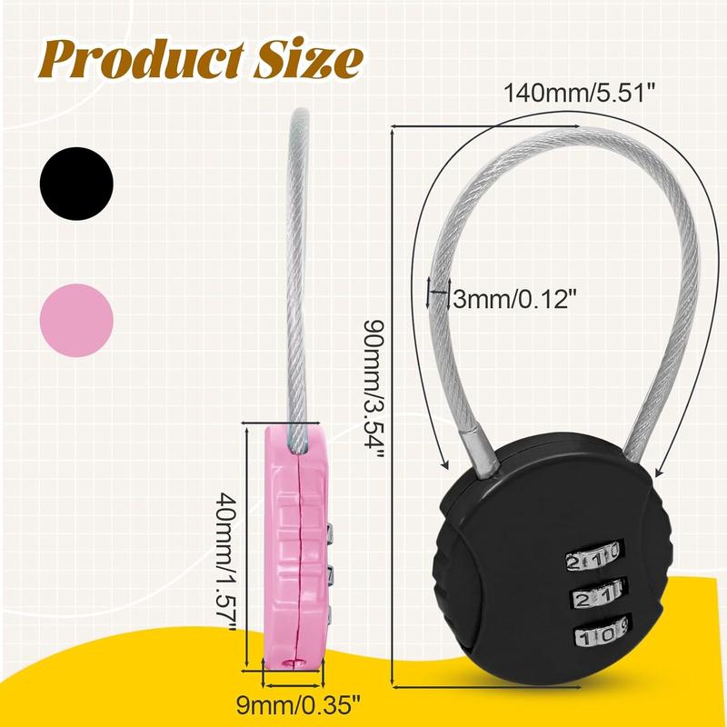 2 Pack 3 Digit Combination Lock - Outdoor Waterproof Padlock - Mini Combination Padlock Luggage Lock for School Locker Backpack Travel Toolbox Storage - Pink + Black