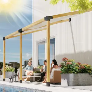 Black Pergola Kit with 15° Slanted Brackets, 4-Way/3-Way Brackets, Post Bases, Wall Mounts for 3.6" X 3.6" Lumber