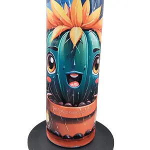 Unique Cactus Themed 20 oz Stainless Steel Tumblers with Straw & Sraw Cleaner Bottle Drinkware - Metal Portable Plastic Mug