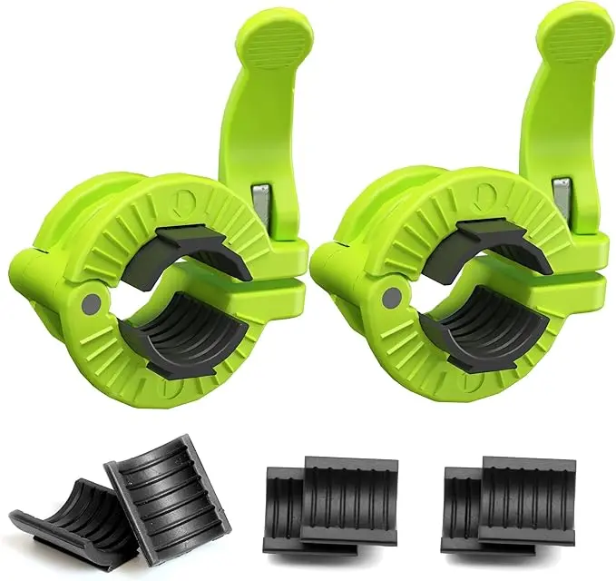 Green Barbell Clamp 1 inch Multiple Sizes & Adjustable Weight Clips for Quick Release Barbell Collars