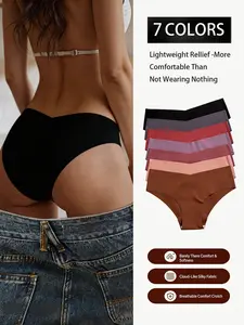 7 Pack Women's V-Waist Ice Silk Panties Seamless Boyshorts Low Rise Sexy Invisible Underwear