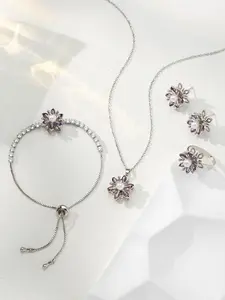 Lavender Lotus Spinner Jewelry Set | Dainty Fairy Aesthetic | Silver Plated Fidget with Purple CZ & Pearl | Sweet Calming Gift for Her