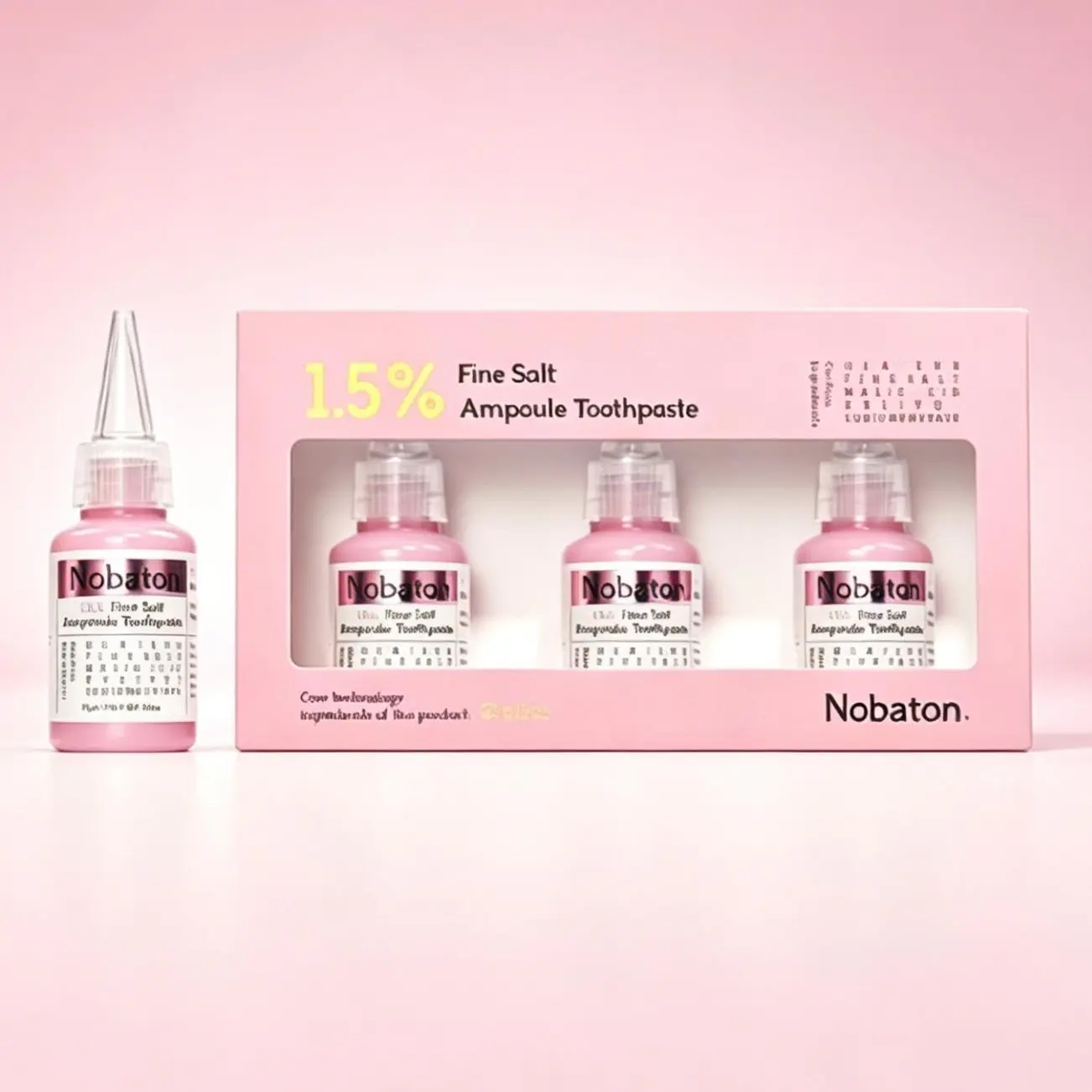 Nobaton 1.5% Pink Salt Ampoule Toothpaste: French mineral salt, Olaflur & fruit acid, 15x stronger than baking soda, whitens while repairing enamel, 35g x3 pack for sensitive teeth & gums.