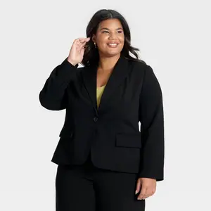 Women's Signature Crepe Fitted Blazer - A New Day Black 4X