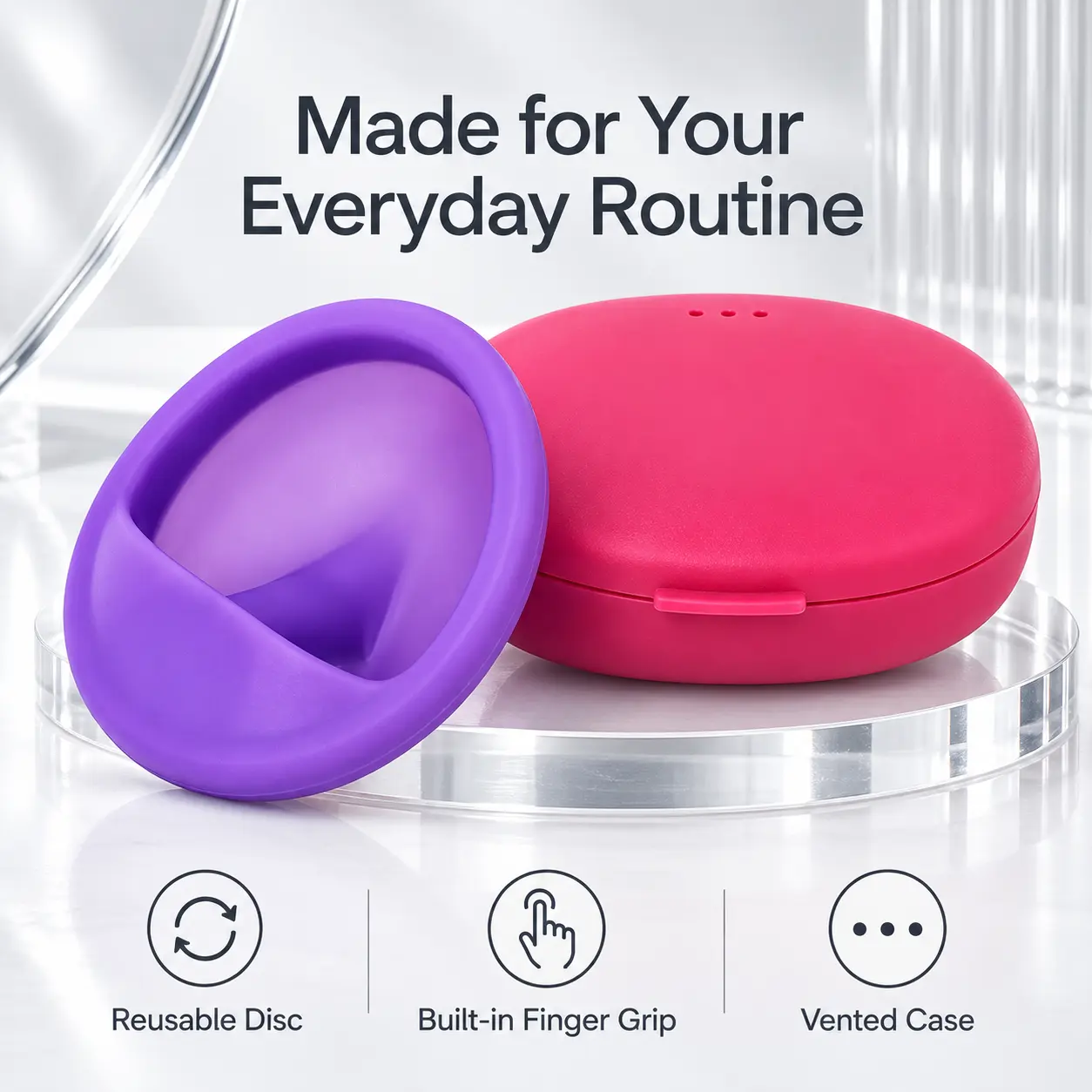 Reusable Menstrual Disc Kit, 20ml Unscented Soft Comfortable Leak-Proof Silicone Period Disc with Travel Case, Feminine Care Menstrual Cup Alternative
