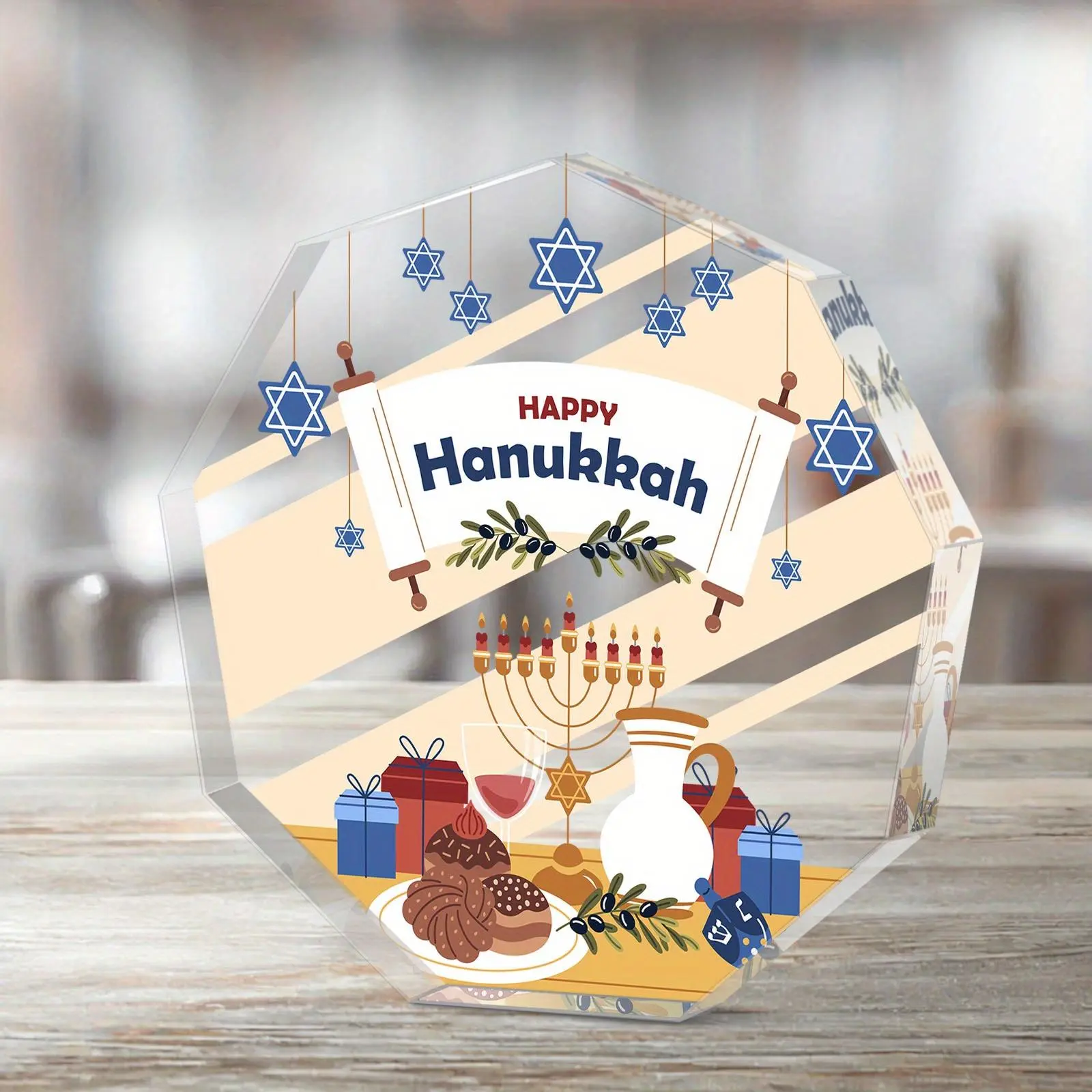 Acrylic Happy Hanukkah Gift Plaque, 1 Count Hanukkah Menorah Decorative Ornaments, Office Desktop Decoration, Home Decorative Gift
