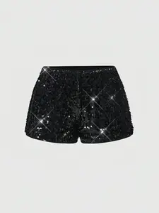 Fashionable Sexy Women's New Sequin Shorts, Sparkly, Perfect for Parties, Slim-Fitting Y2K Style, All Seasons Wear, Plain Pattern, Bottoms, Womenswear