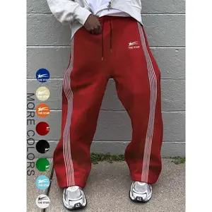 Men's Letter & Star & Striped Print Drawstring Waist Sweatpants, Regular Fit Casual Street Elastic Waist Straight Leg Trousers for Fall & Winter, Men's Bottoms for Daily Wear, Pants for Men, Athleisure Style Men's Clothing, Gym Sportswear BottomsGift