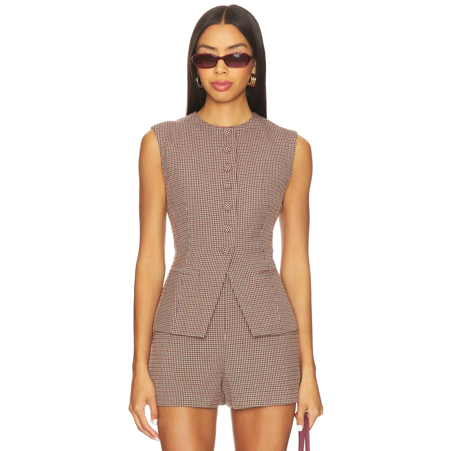 ASTR the Label Gisselle Vest in Brown Wine Plaid ASTR the Label Gisselle Vest in Brown Wine Plaid