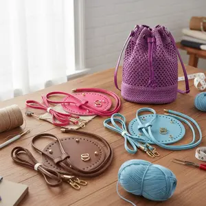 Children's DIY Weaving Bag Kits with Waterproof Adjustable Straps and Durable Faux Leather Base - 3-Piece Straw Woven Purse Set with Zipper