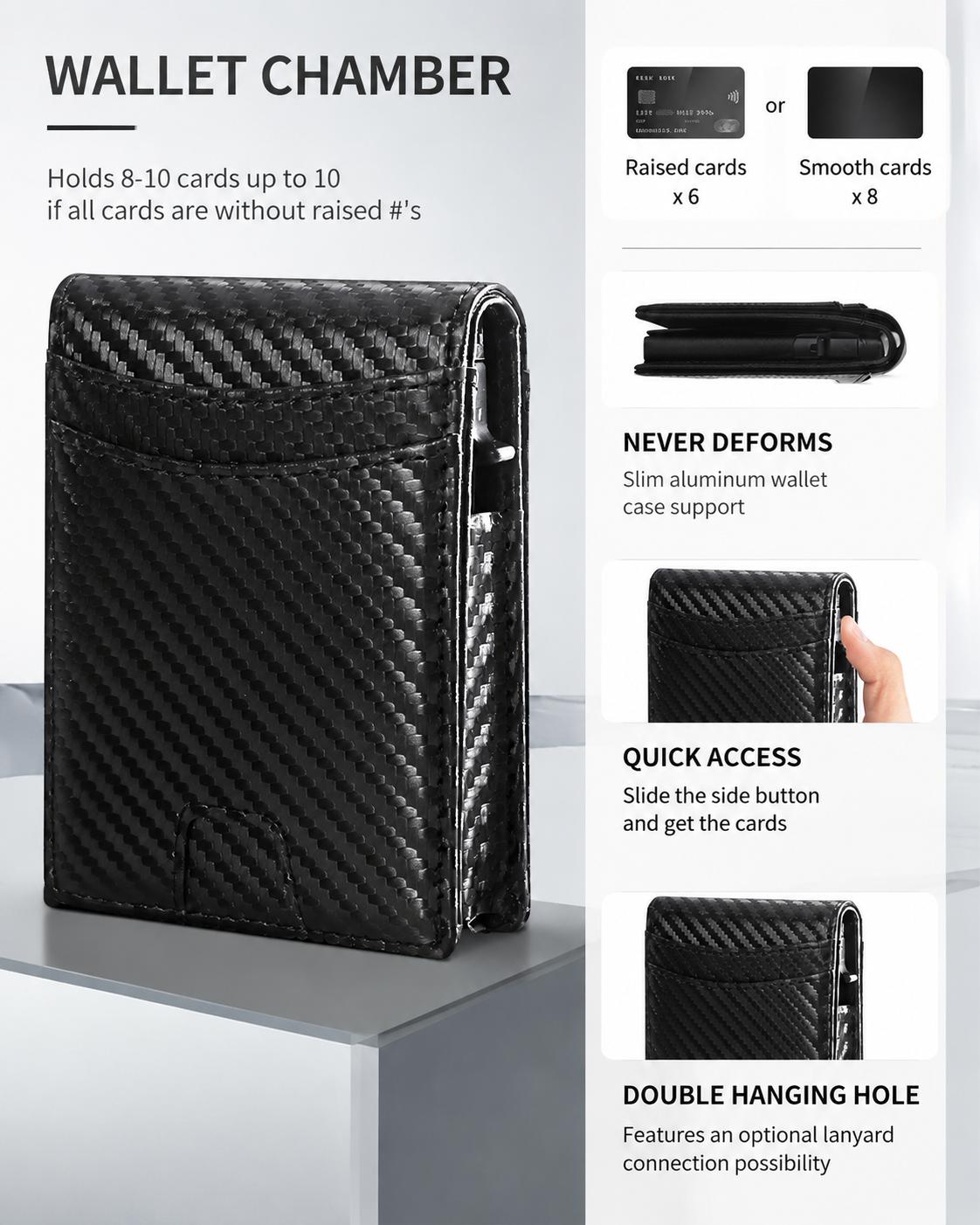 Wallet for Men, Mens Minimalist Wallet 8-10 Cards, Slim Compact Wallet with ID Window, RFID Blocking Smart Pop Up Card Wallet, Metal Aluminum Credit Card Holder Bifold Wallet ,Fathers Day Gift