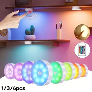 1/3/6 Piece Rechargeable Magnetic RGB LED Night Light, Motion Sensor Lamp, 12 Colors, IR Remote Control, Breath Mode, Ideal for Hallway, Stairs, Bedroom, Kitchen, Living Room Decor, Automatic Light Changing
