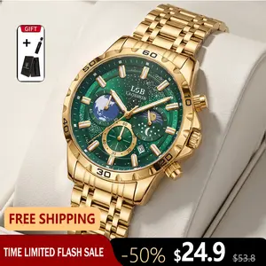 【TikTokShopStockUp】LAOSIBIN Men's Luxury Chronograph Watch, Galaxy Earth Dial, Stainless Steel Strap Moon Phase Quartz Analog, Waterproof Luminous Large Dial Boss Wristwatch Summer Business Gift