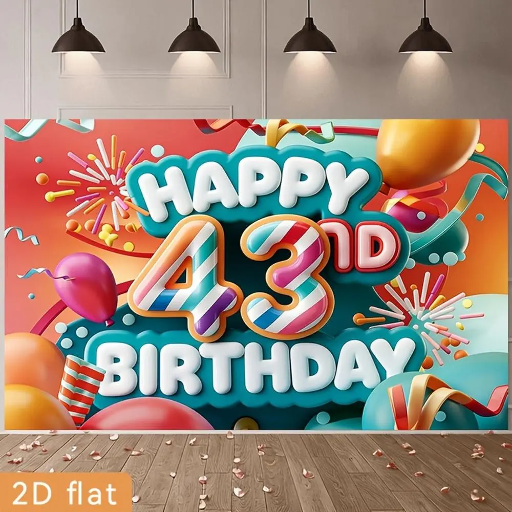 2D Flat, Party Banners 2D Flat Banner, 1pc Polyester Backdrop Vibrant 43rd Birthday with Colorful Balloons Confetti Celebrating This Milestone Age with Festive Design Ideal Party Invitations, for Party Decor Room, G