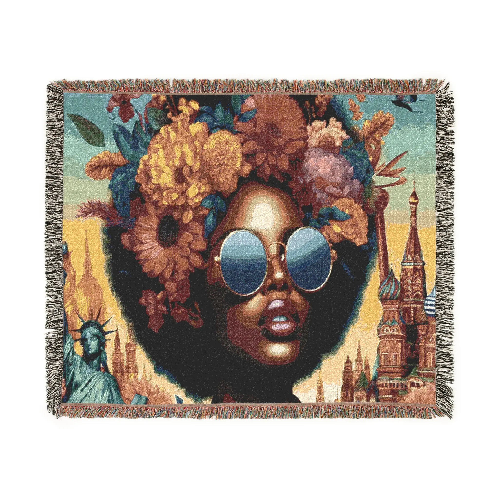 Vividly Created Travel Goddess Goddess Woven Blanket Wall Tapestry 60"x50" Cozy Cotton Yarn Art Piece