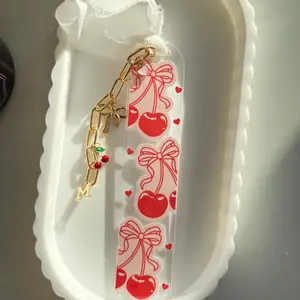 Acrylic Cherry Bookmark with Coquette Bows, Optional Charm Add-On for Personalization with Initial