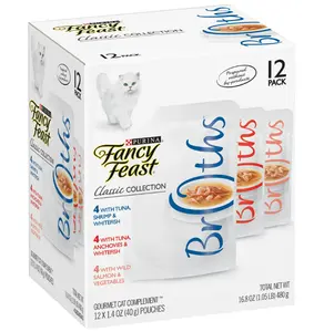 Purina Fancy Feast Lickable Wet Cat Food Broth Complement Classics Collection Variety Pack