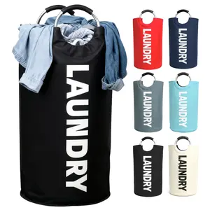 Extra Large Foldable Laundry Basket Hamper Bag (Aluminum Full Loop Handle) - Tall Collapsible Fabric Clothes Bin for Bedroom, Bathroom, College Dorm Storage, Closet Organization & Washing (Space-Saving Design)