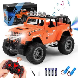 FUUY Remote Control Car with Spray - RC Cars with Spade Toy & 2 Batteries for 50Min Play Remote Control Jeep with Trailer Hitch Multifunctional RC Jeep Car Toys Gifts for Kids Age 6+