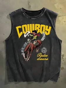 Snowflake Vintage Style Vest, Horse Print Casual Graphic Tank Top, Summer Fitted Comfortable, Street Fashion for All Seasons