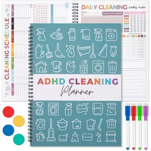 Cleaning Planner for Adults, Undated Planner with Daily,Weekly,Monthly Plans,  Dry-Erase Sleeves  Daily Planner, Cleaning Schedule and Checklist for -free Housework
