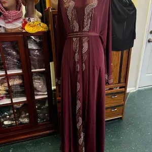 Crystal Dubai Abaya - Vibrant Blue Design with Intricate Embroidery, Long Sleeves, and Waist Tie for Versatile Wear