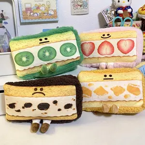 Cute Plush Cartoon Sandwich Storage Bag, 1/4pcs Strawberry Mango Cake Stationery Pencil Case, Office Stationery Supplies, Fun Coin Purse & Makeup Bag