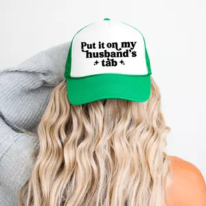 Put it on My Husband's Tab Trucker Hat for Women - Funny Adjustable Cap for Wife - Wives Summer Snapback - Wifey Gift