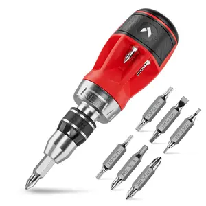 ARROW Stubby Ratcheting Screwdriver, 12-IN-1 Multi Bit Ratchet Screwdriver set, Premium S2 Steel, Innovated Bits Quick-Load Mechanism, with Phillips, Slotted, Torx, Square Bits Stored in Handle