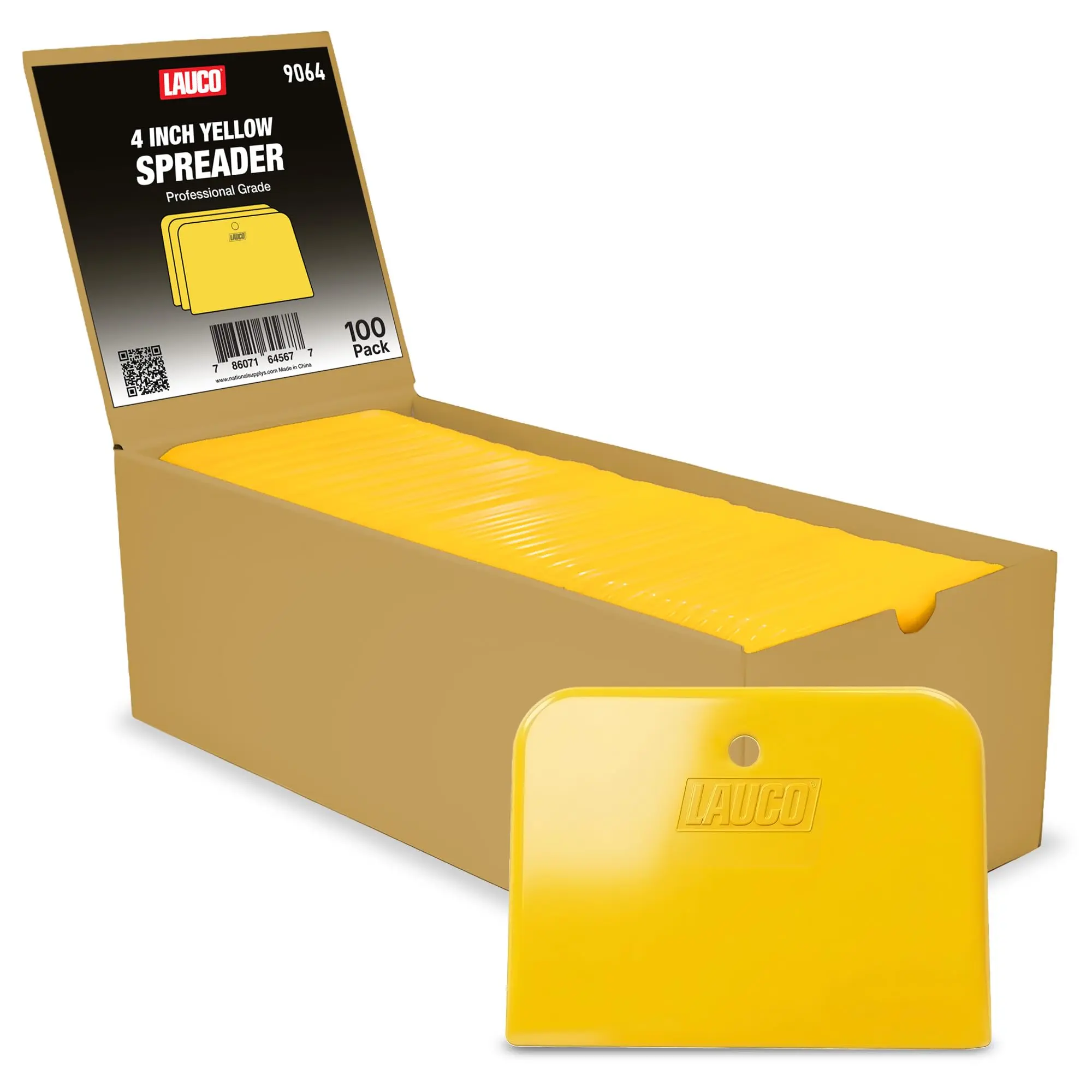 100-Pack 4" Reusable Plastic Auto Body Filler Spreader Repair Tool, Yellow - 9064