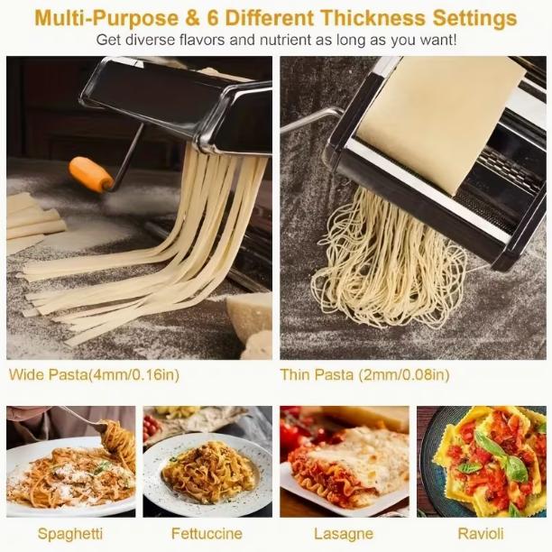 Mini Manual Pasta Maker Machine, Stainless Steel Pasta Roller and Cutter Adjustable Thickness Settings, Dual Width Noodle Maker for Pasta, Spaghetti, Fettuccine, Lasagna Kitchen Tool, Perfect For Pasta Lovers