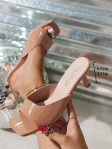 Women's Elegant Square Toe Leather High Heel Sandals, 2026 New Fashion Style, Perfect for Parties, Festivals, Weddings, Ladies & Girls