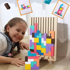 Wooden Tetris Game, 1 Set Colorful Tetris Puzzle Game, Building Block Puzzle, Educational Intelligence Training Toy for Kids, Birthday Gift for Boys & Girls