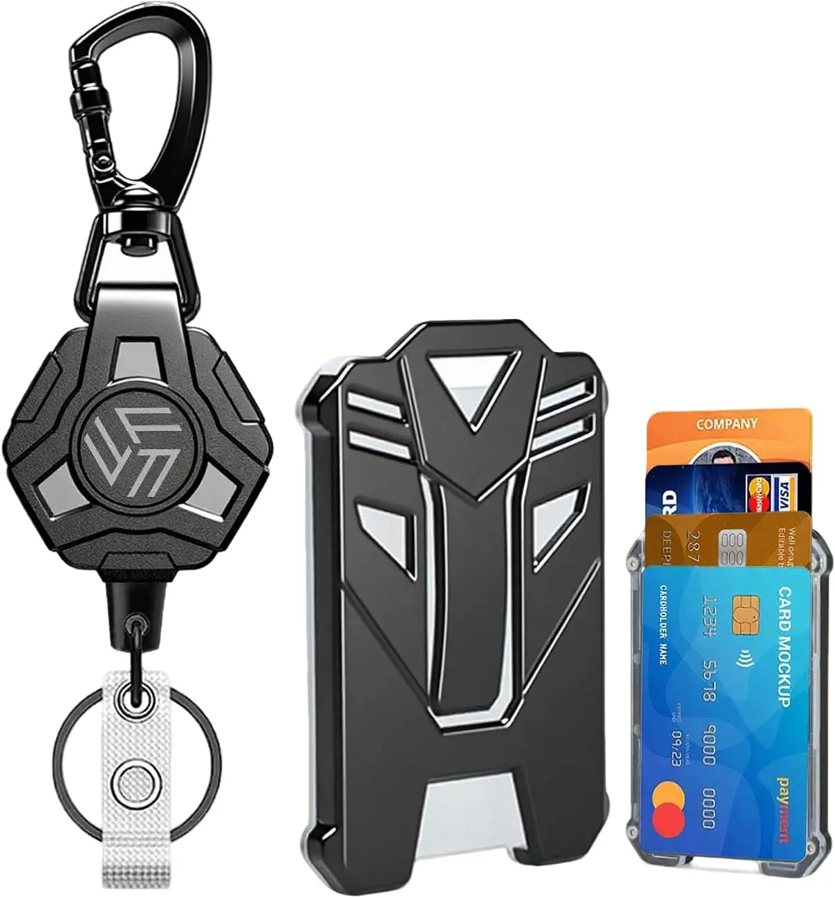 Heavy-Duty Retractable Keychain Badge Holder with Lanyard, Carabiner, 31.5” Stainless Steel Cord, Tactical ID Card Holder for Office Identification Supplies