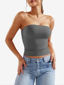 Women's Sexy Strapless Tube Top, Solid Color, Stretchy Crop Top, Slim Fit, Breathable Fabric, All-Season Fashion Essential