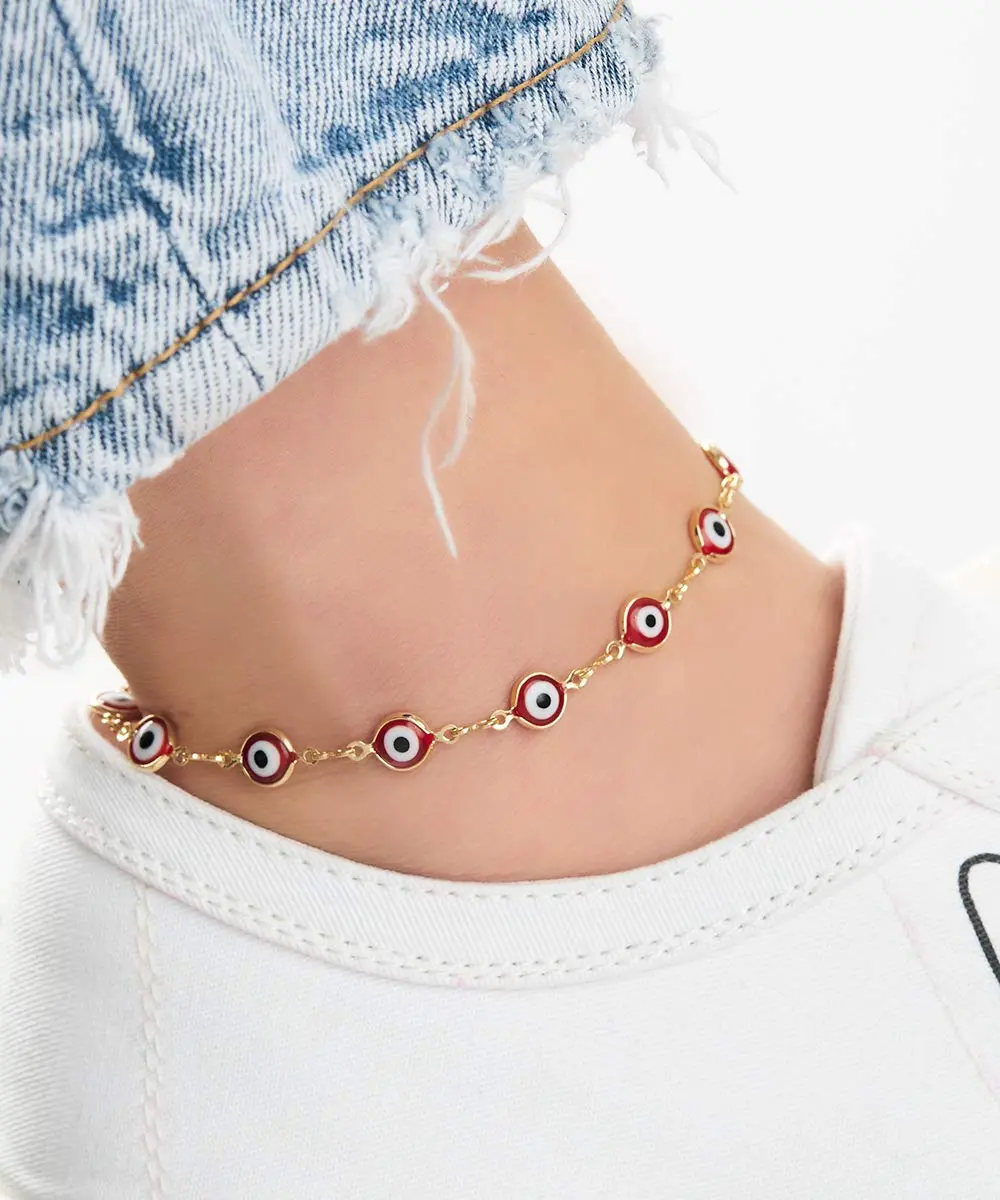 Barzel 18k Gold Plated Evil Eye Anklet Bracelet, 10 Inches, Tarnish Free, Waterproof - Made In Brazil