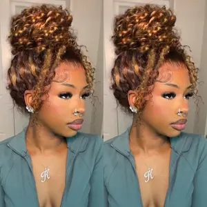 Hidden Strap Deep Wave 360 Lace Front Wigs Human Hair Pre Plucked Highlight Ombre full lace Deep Curly Honey Blonde 4/27 Human Hair Wig with invisible drawstring Ombre 360 Glueless Wigs Human Hair 180 Density