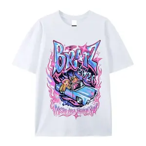 Bratz 2026 Metro Area Fashion Run Retro Y2K Graphic T-Shirt, Cute Pink Flame Oversized Outfit, Perfect Gift For Bratz Fans