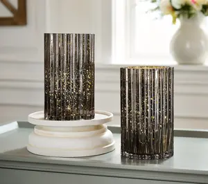 Set of 2 Illuminated Mercury Glass Hurricanes by Valeries - Color: Midnight