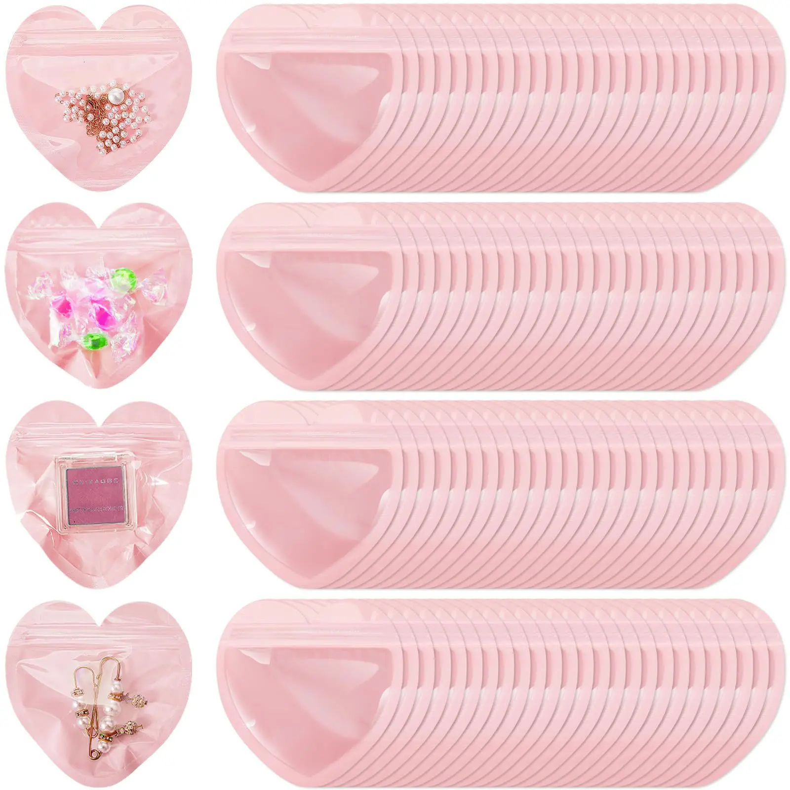 Mini PVC Heart-Shaped Jewelry Bags, 20/50pcs Multiple Pack, 3.9x3.9in, Cute Self-Sealing Gift Sealed Bag, Gift Containers, Candy, Christmas Valentine's Birthday Gifts