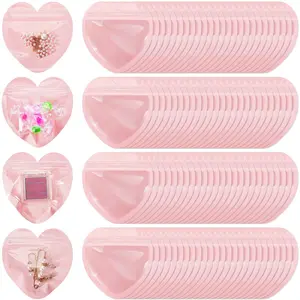 Mini PVC Heart-Shaped Jewelry Bags, 20/50pcs Pack, 3.9x3.9in, Cute Self-Sealing Gift Sealed Bag, Gift Containers, Christmas Valentine's Birthday Gifts