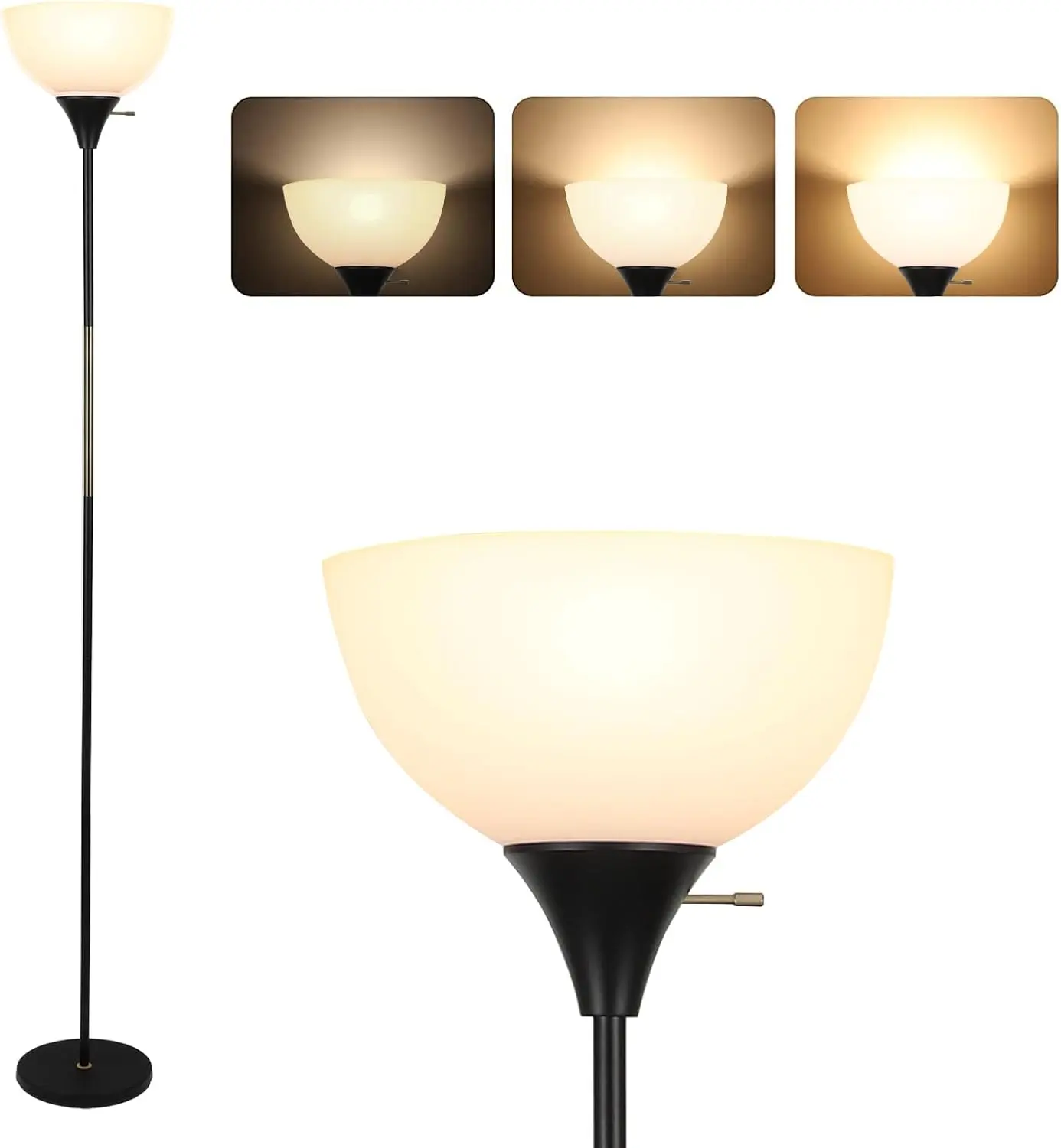 LALISU Floor Lamp, Dimmable Standing Lamp, 3 Ways Brightness Led Floor Lamp | Rotary Switch Floor Lamps Modern Industrial Lamp with Shade, Tall Lamps for Living Room Bedroom Office Dining Room (Black)