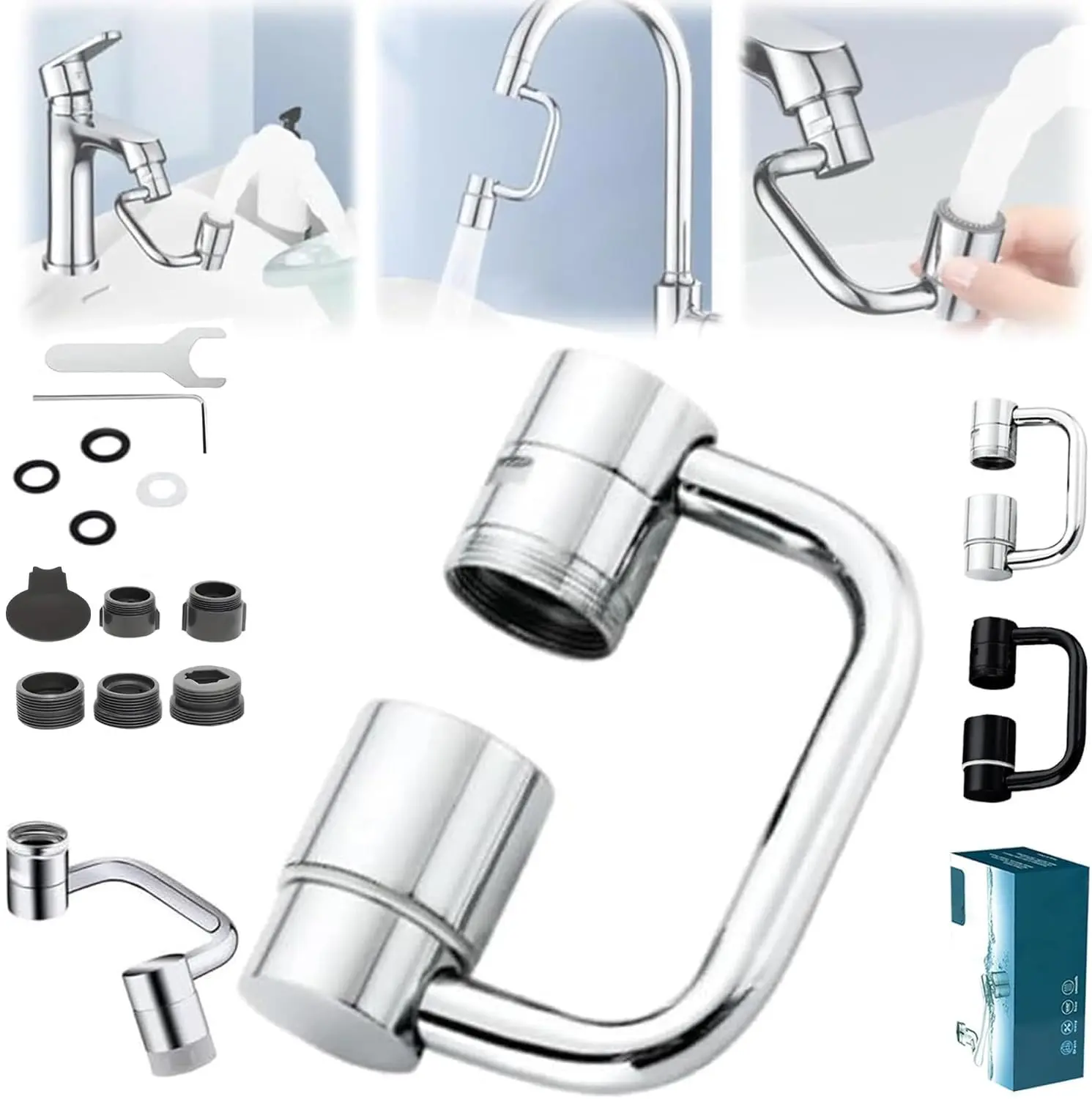 Faucet Attachment Aerator Extender - 1440° Rotatable Swivel, 2-Gear Adjustable Spray Nozzle, Splash-Proof Universal Tap Adapter, Water-Saving Sink Extension, Leak-Proof High-Pressure Outlet, Easy-Install Home Supply Accessory
