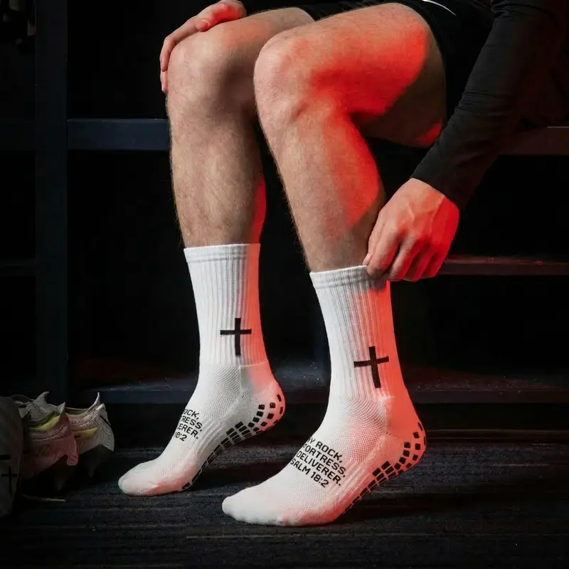 Men's Polyamide Dot Print Grip Socks - Mid-Calf, Sweat-Absorbent, Durable, Towel Bottom, Breathable, Compression, All Seasons, Soccer Accessories for Adults' Soccer & Futsal (Size 39-45)