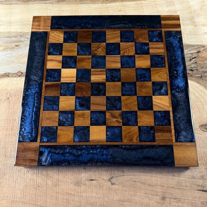 Midnight Blue Walnut Chess Board (INCLUDES PIECES)