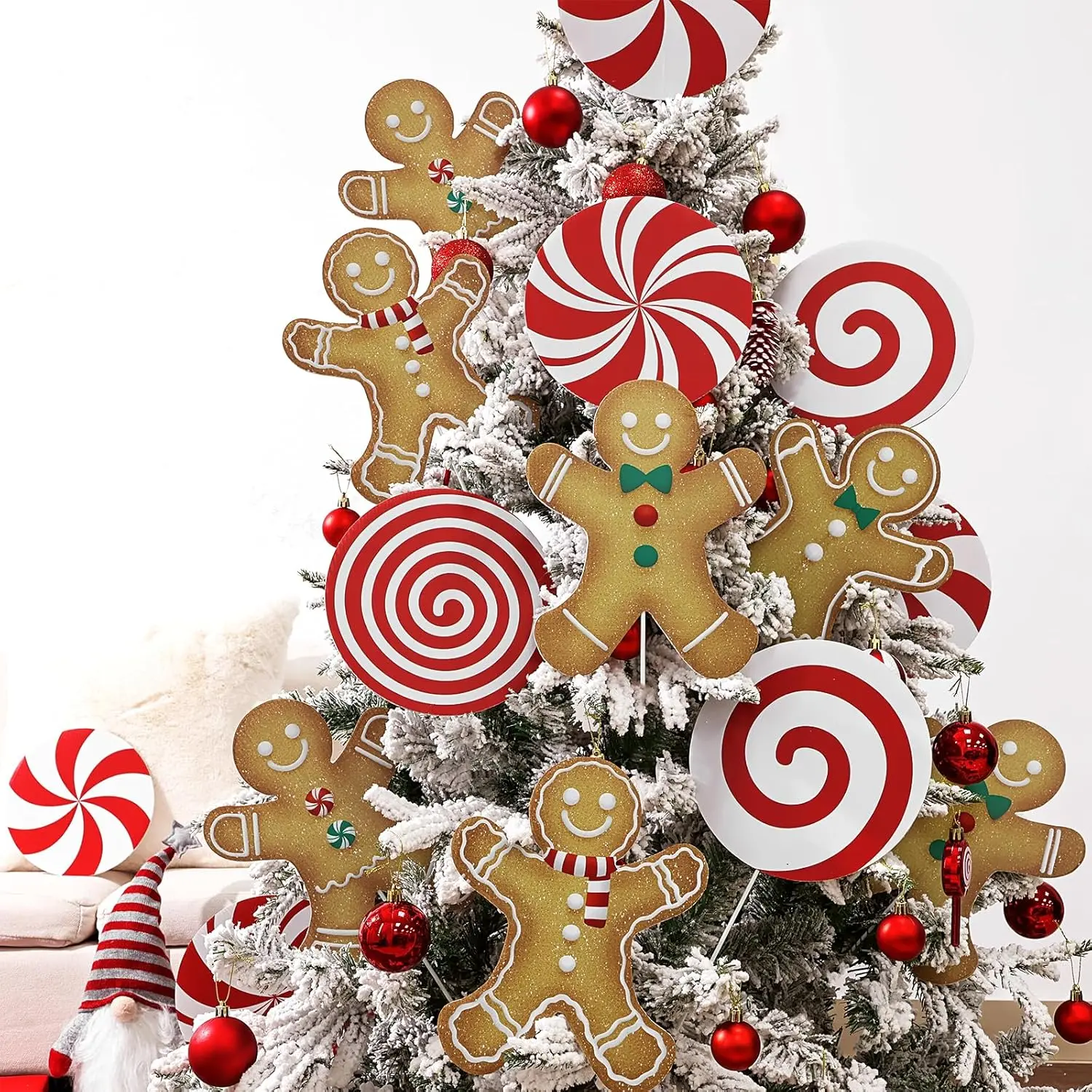 Peppermint Lollipop Christmas Tree Picks – Large Red & White Candy Ornaments for Tree Topper, Home & Holiday Party Decor