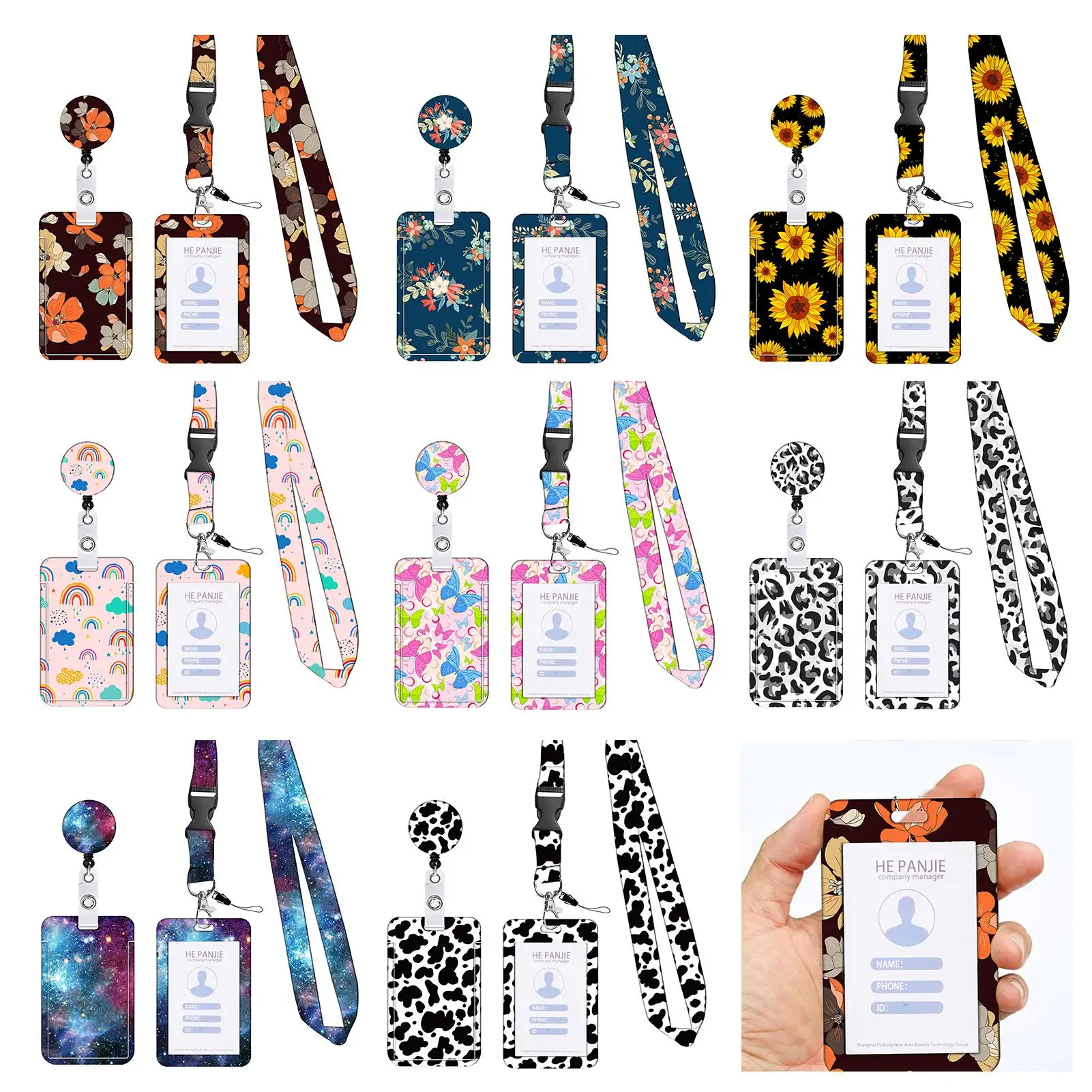 Cute Pattern Badge Holder Set, 1 Set Including 1 Count ID Card Holder & 1 Count Lanyard & 1 Count Badge Reel, Identification Badges & Supplies for Off
