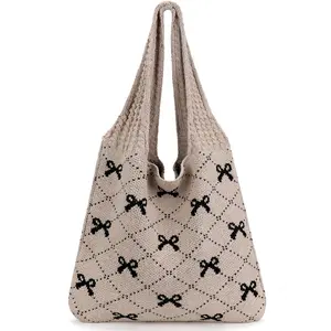 Crochet Tote Bag for Women Large Beach Mesh Knitted Shoulder Bag Aesthetic Boho Hobo Bag Summer Lightweight Handbag for Vacation Travel Shopping