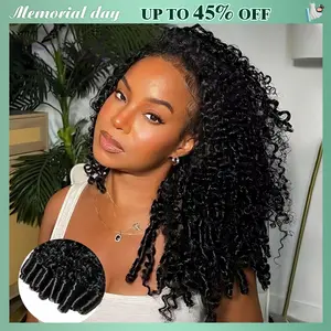 [3 In 1 Half Wig] Cheetah Beauty Burmese Curly Glueless Half Wig Seamless Flip Over Drawstring Wig Wear Go Half Wig Invisible Hairline Glueless Afro Kinky Curly Human Hair Beginner Friendly #tiktokshopmemorialday #weeklydeals
