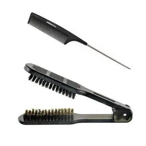 Clamp Hair Brush Straightener Detangler Splint Comb Nylon Bristle Double Sided Straightening Brush Air Vented Flat for Wet,Dry,Fine,Thick Natural Hair